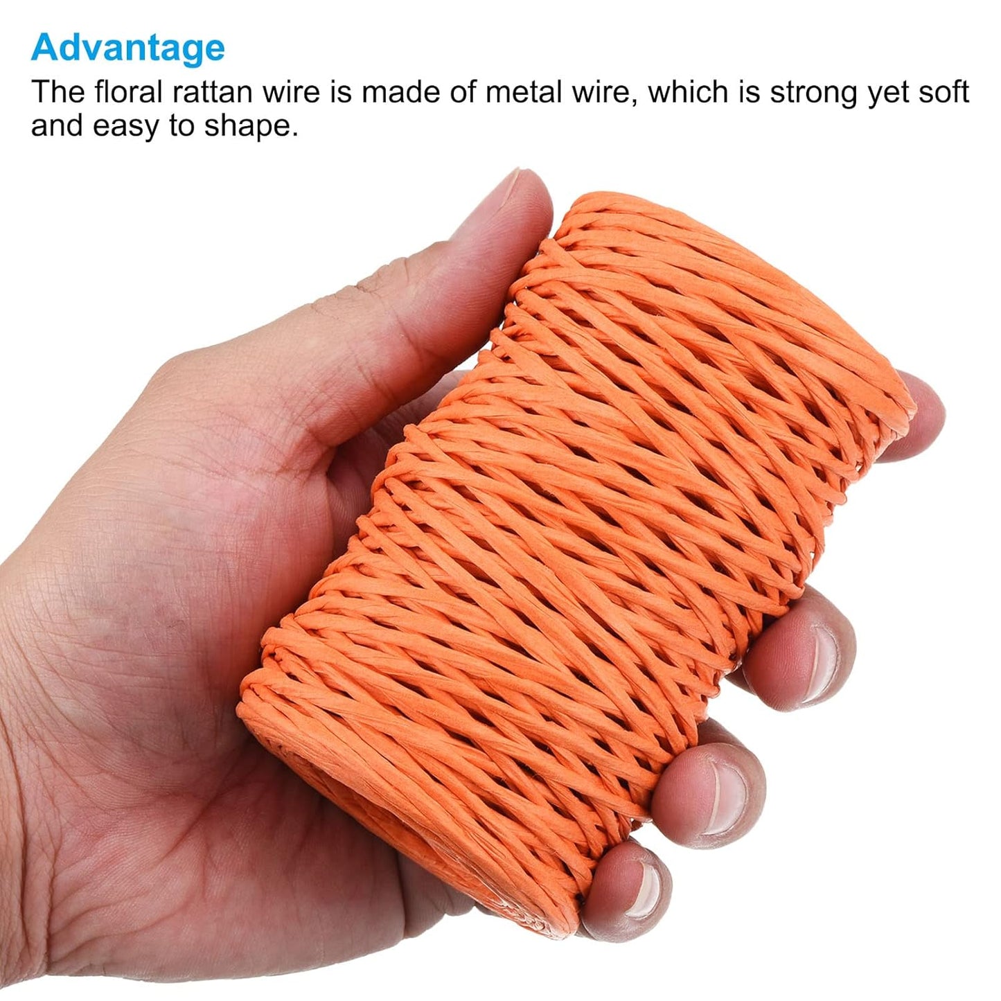 PATIKIL 164 Feet Floral Bind Wire Wrap Twine, 2mm Florist Wire Iron Wire Paper Covered Vine Wrapping Binding Wire for Flower Bouquets, Orange