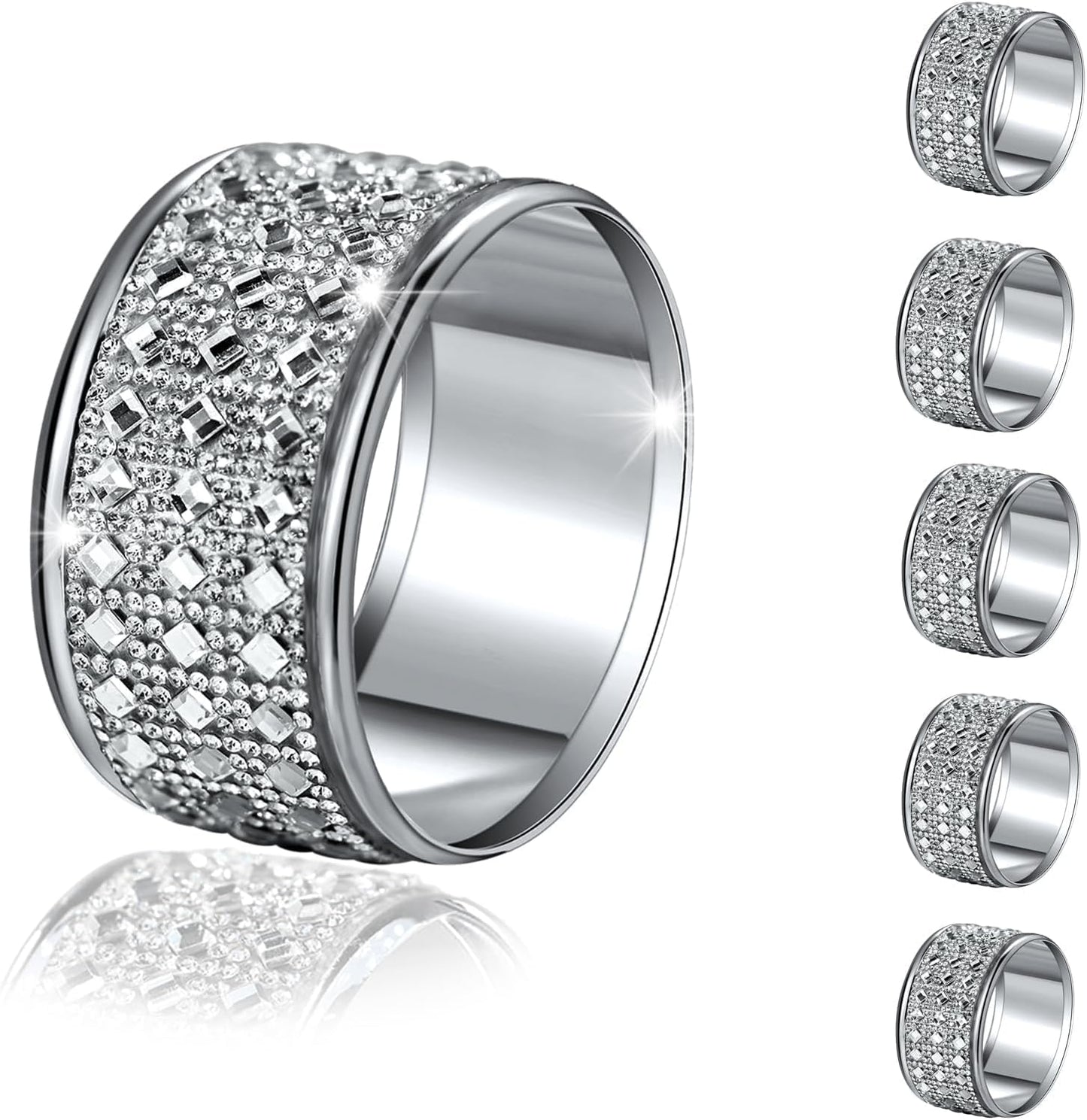 Silver Diamond Napkin Ring Set of 24 Rhinestone Crystal Glass Framed Napkin Holder for Table Decor,Thanksgiving,Christmas,Anniversary, Birthday, Holiday, Party Serviette Buckles Home Decoration