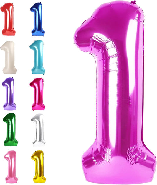 Rosy Purple Number 1 Balloon 40 inch, Number 1 Birthday Balloons for Boy Girl, Rosy Purple Foil One Balloon for 1st 10 11 12 16 18 Birthday Party, Anniversary Celebration Numbers Decorations