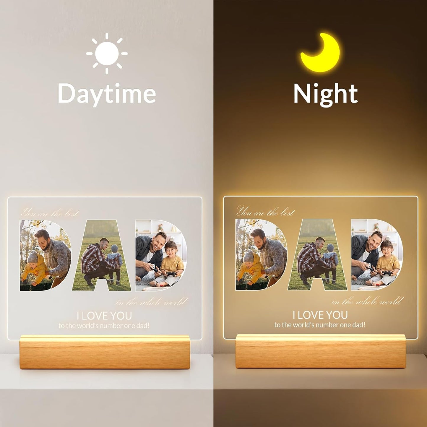 Personalized Gifts for Dad from Daughter & Son, Custom DAD Picture Frames with Photo, Customized Photo Frame with Night Light, Custom Birthday Gifts for Dad, Baby, Kids, Family