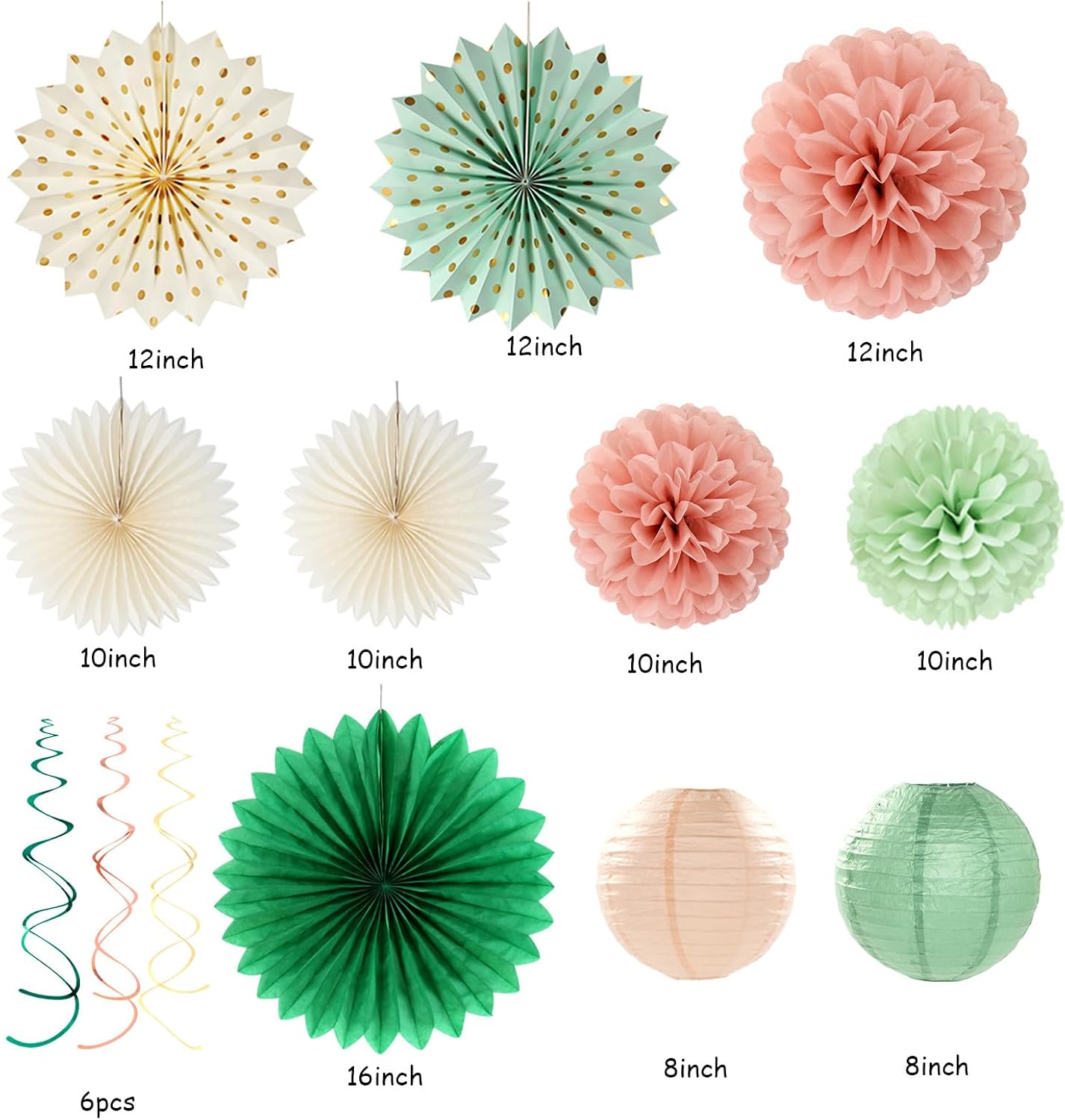 Sage-Olive Green Pink-Beige Boho Party-Decorations - 33pcs Birthday Streamers Tassel Garland,Banner Tissue Pom Poms,Paper Lantern Fans,Rustic Neutral Wedding Baby Bridal Shower Engagement Decor Hugtmr