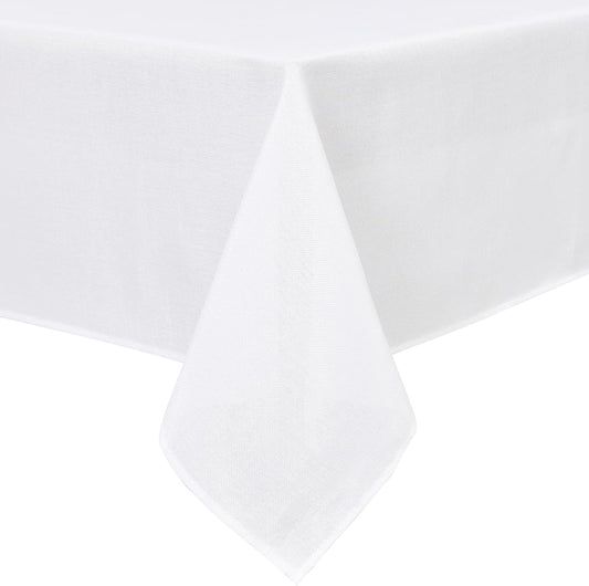 Hiasan Faux Linen Rectangle Tablecloth - Wrinkle and Stain Resistant Washable Table Cloth for Kitchen Dining Room Holiday Table Cover for Party Dinner, White, 54 x 80 Inch