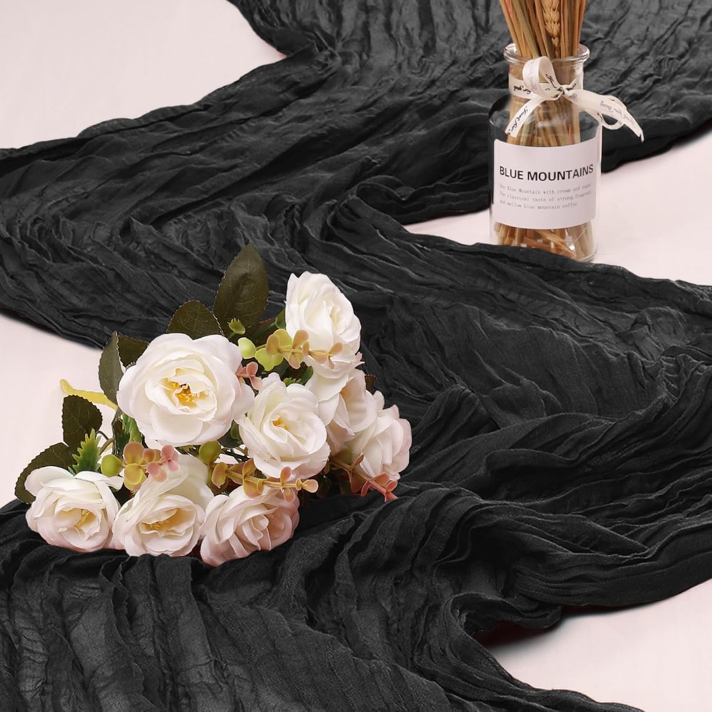 1 Pack Cheesecloth Table Runner 10Ft Christmas Gauze Boho Table Runners for Wedding Decor Bridal Shower Decorations Baby Shower Party(35" x 120")