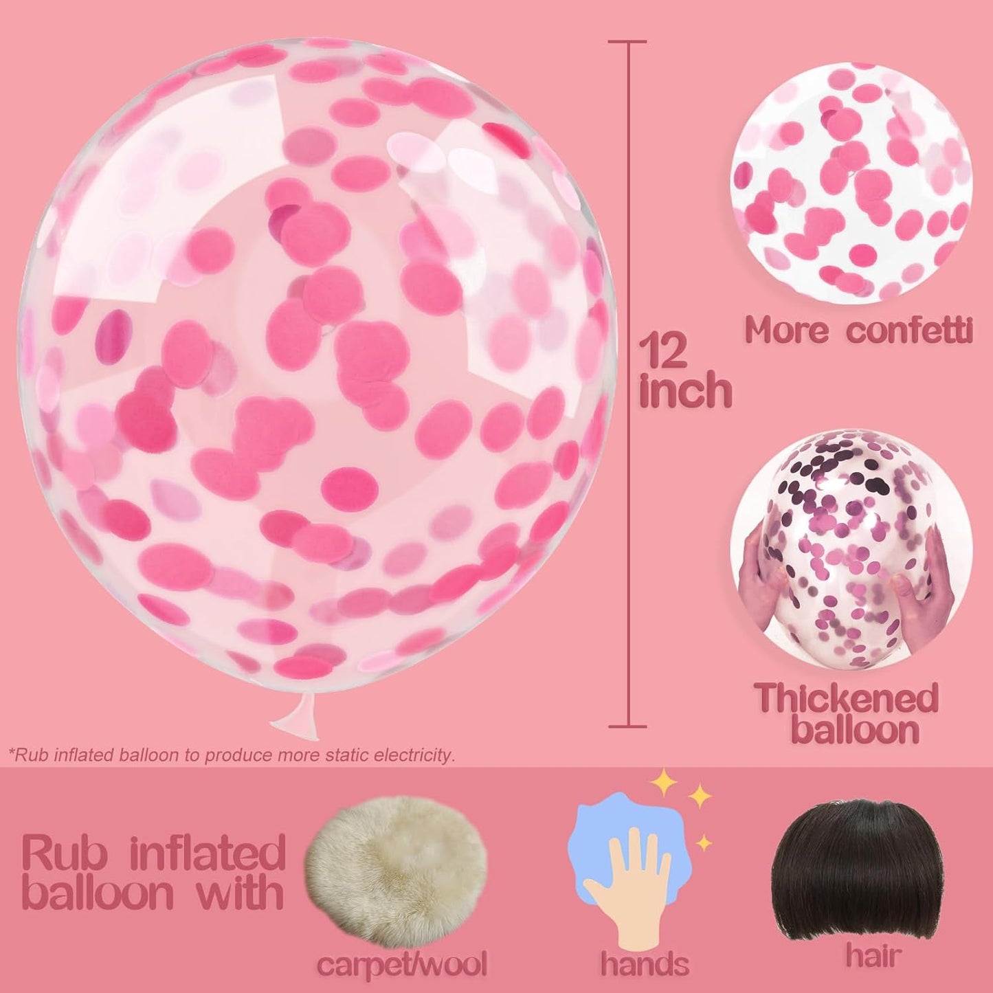 Pink Confetti Balloons, 25 Pcs Thickened 12 Inch Clear Latex Balloon with Confetti Inside for Graduation Decorations Engagement Bridal Shower Party Baby Shower Birthday Party Decorations Supplies