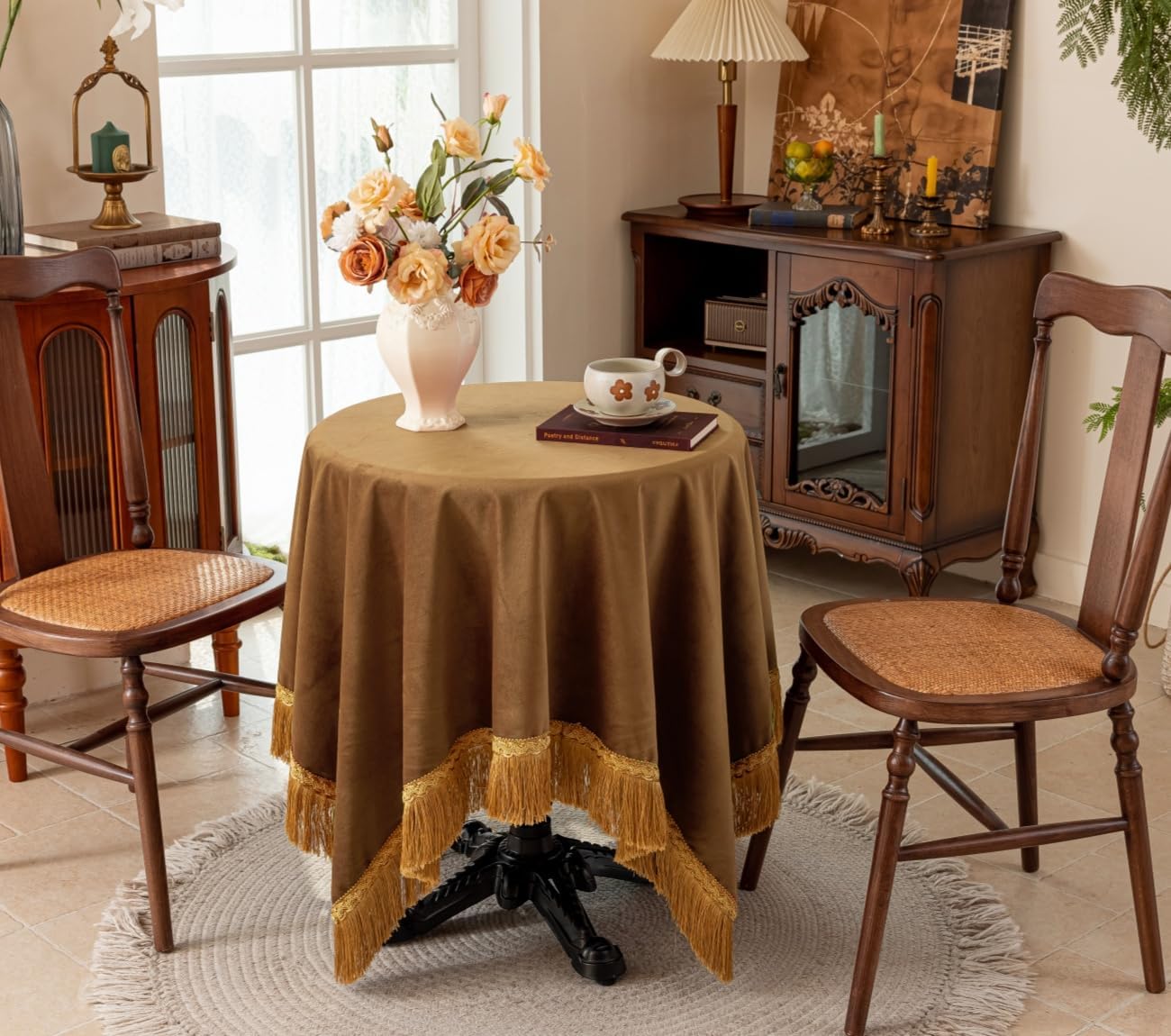 F-CHU Small Square Tablecloth 36 x 36 Inch Velvet Table Cloth Solid Camel Small Round Table Cover for Nightstand End Bedside Table Tabletop Decoration，Camel Tablecloth