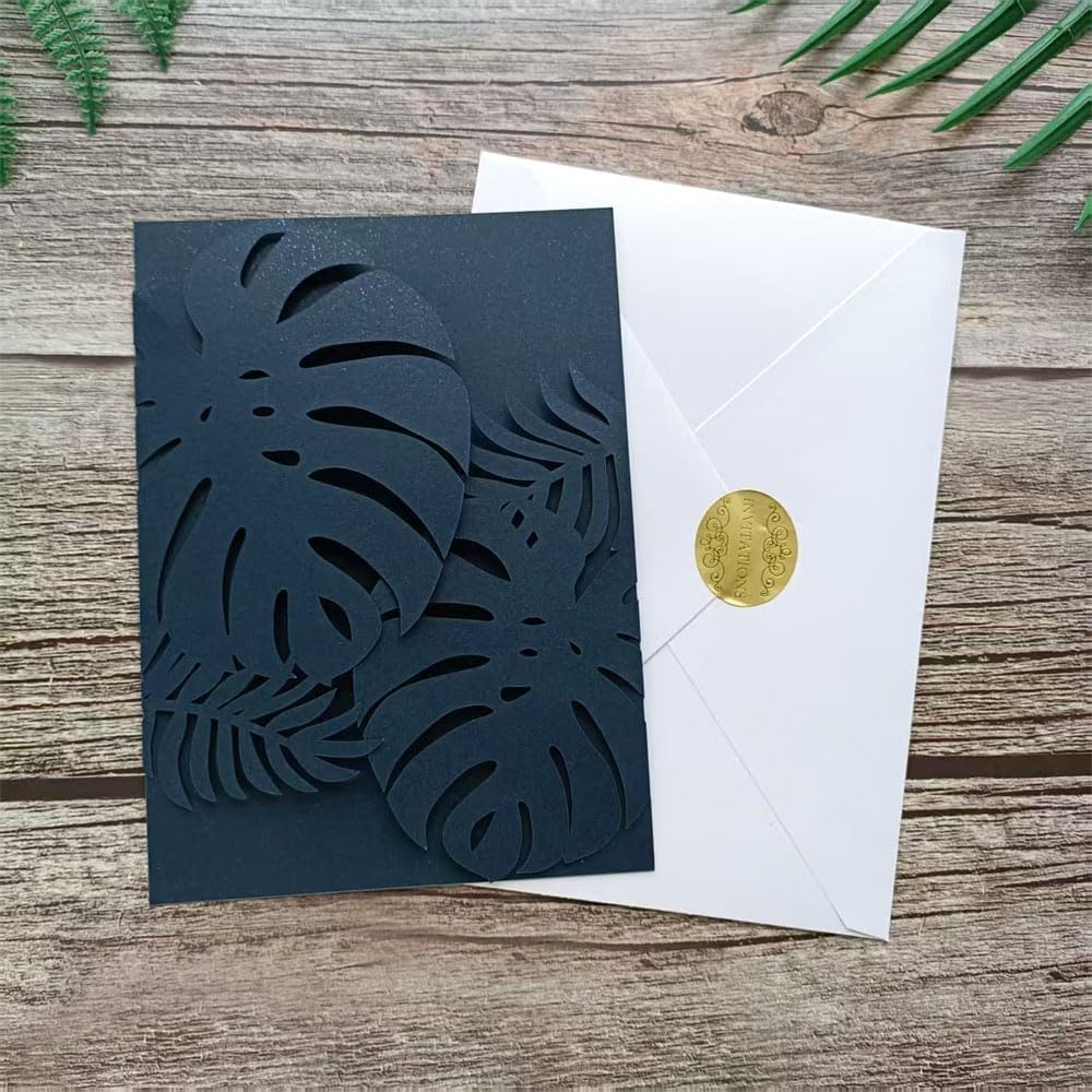 Navy Blue Laser Invitation Card, Palme Invitation Jacket for 5X7 card, Fit for Wedding Engagement Birthday Celebration Party 20 Sets (navy blue)