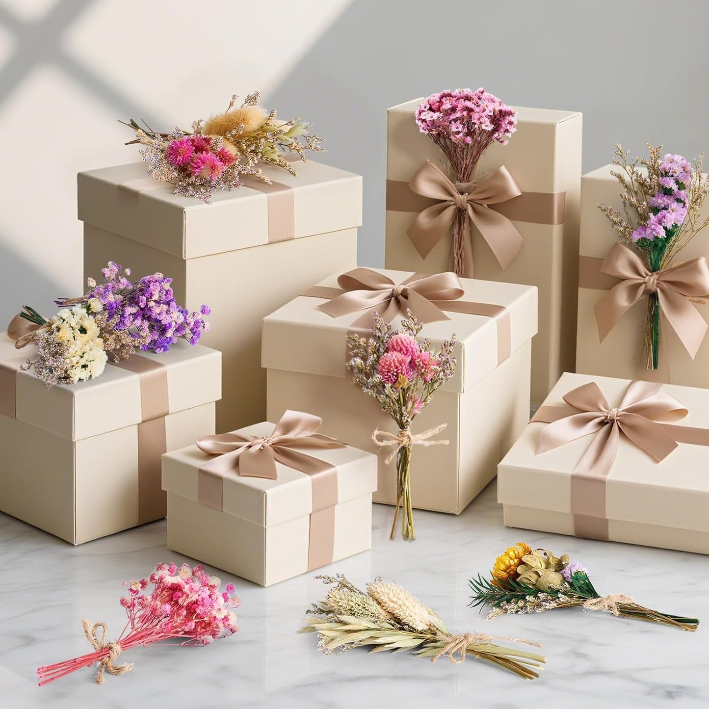 12/24 PCS Charming Dried Flowers Bouquet for Vase Various Dried Wildflowers with Stems Mini Handmade Wildflowers Natural Real Flowers Bulk Flowers Craft (Various Series, 24 PCS)