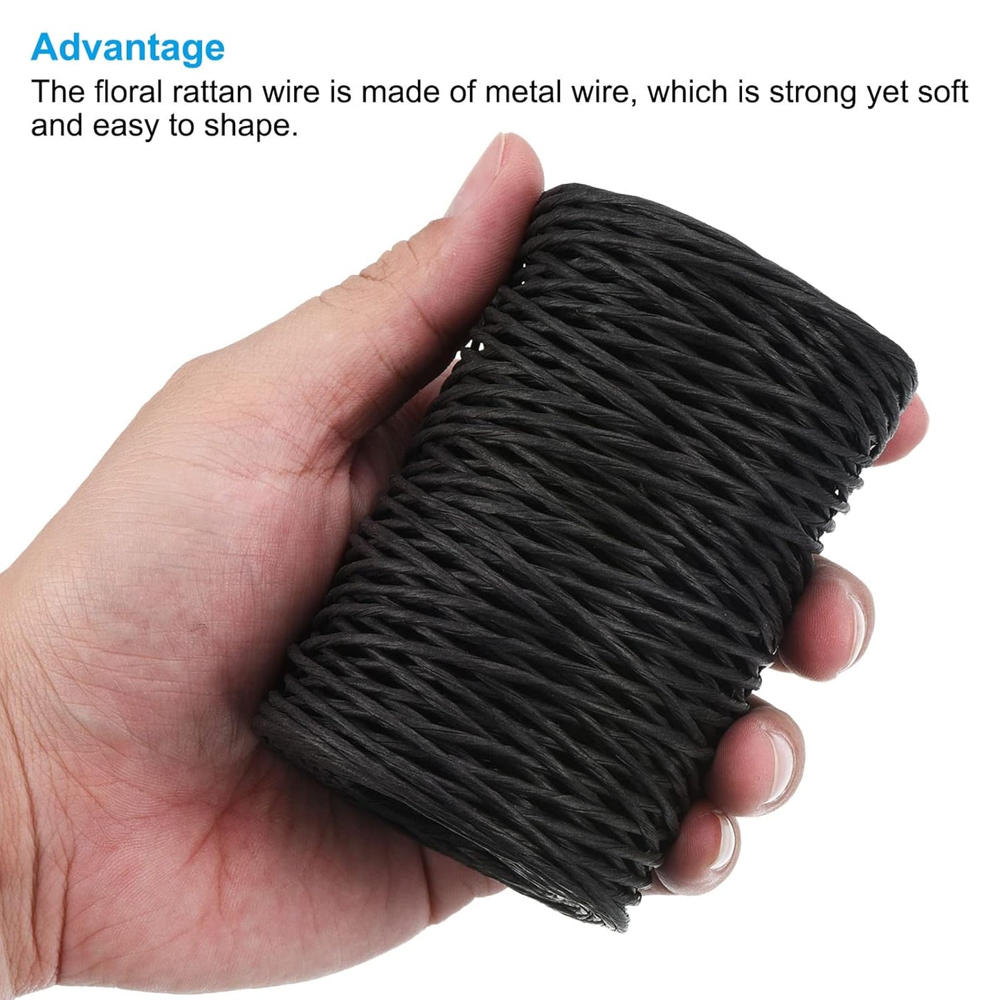 PATIKIL 164 Feet Floral Bind Wire Wrap Twine, 2mm Florist Wire Iron Wire Paper Covered Vine Wrapping Binding Wire for Flower Bouquets, Black