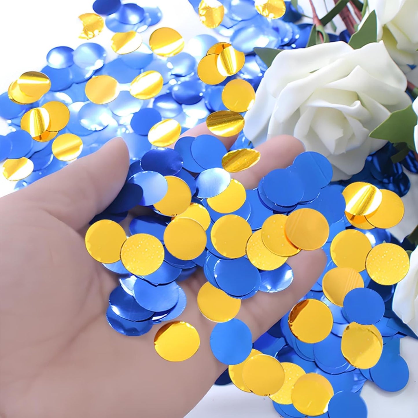 Gold and Blue Round Foil Confetti Beautiful Metallic Table Confetti for Filling Balloons, Wedding,Birthday,Party,Festival Decoration(15000PCS)