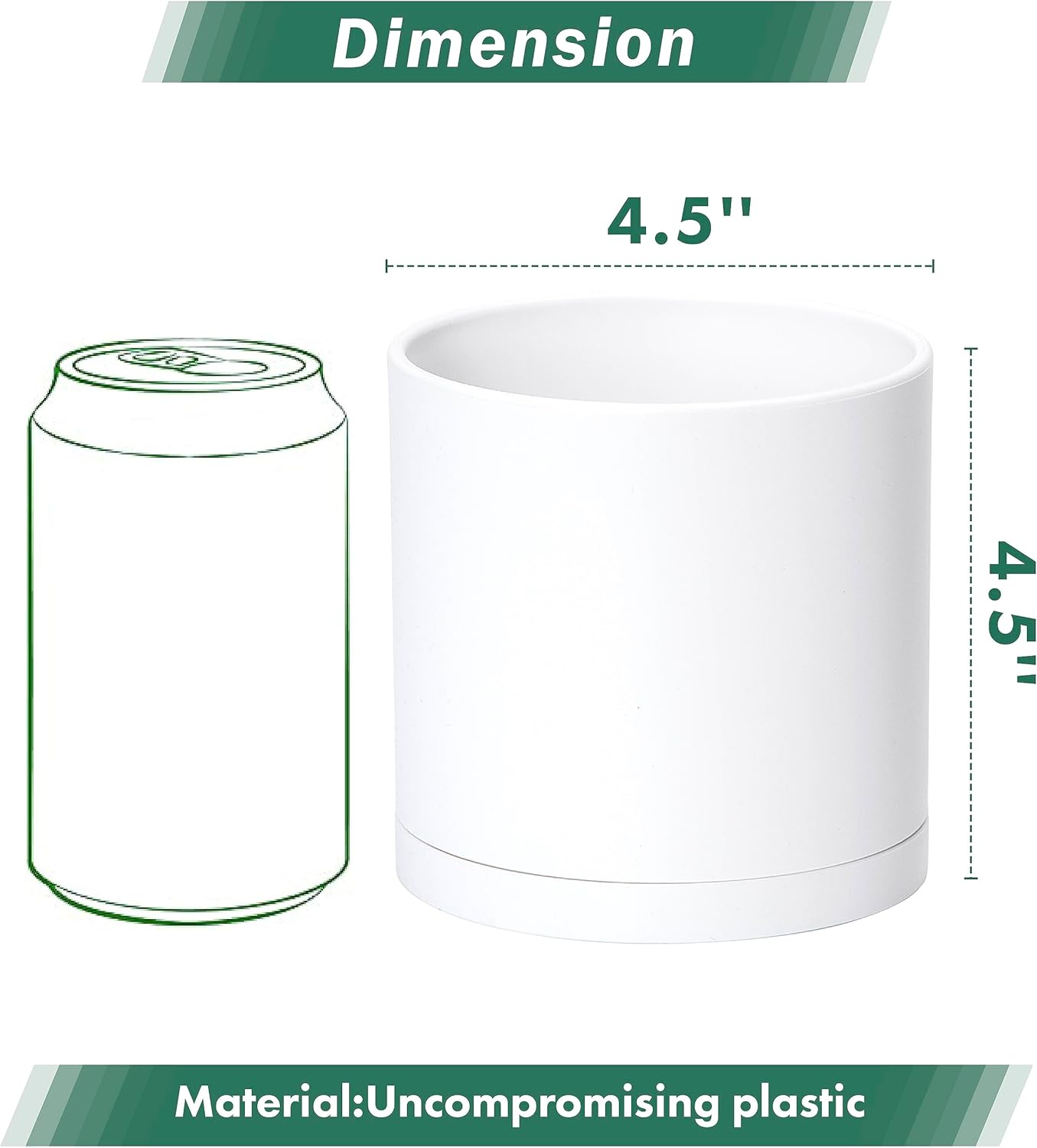 D'vine Dev 4 Pack 4.5 Inch Modern Plastic Plant Pots, Small Garden Planters for Plant with Drainage Holes and Saucers, White Color, 74-Z-F-2