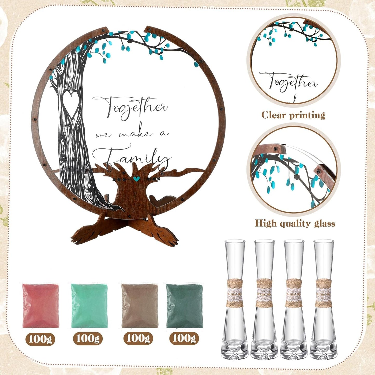 Anglechic Wedding Unity Sand Blended Family Sand Ceremony Kit Set Rustic Wedding Unity Ceremony Decorations for Bridal Shower Party Reception