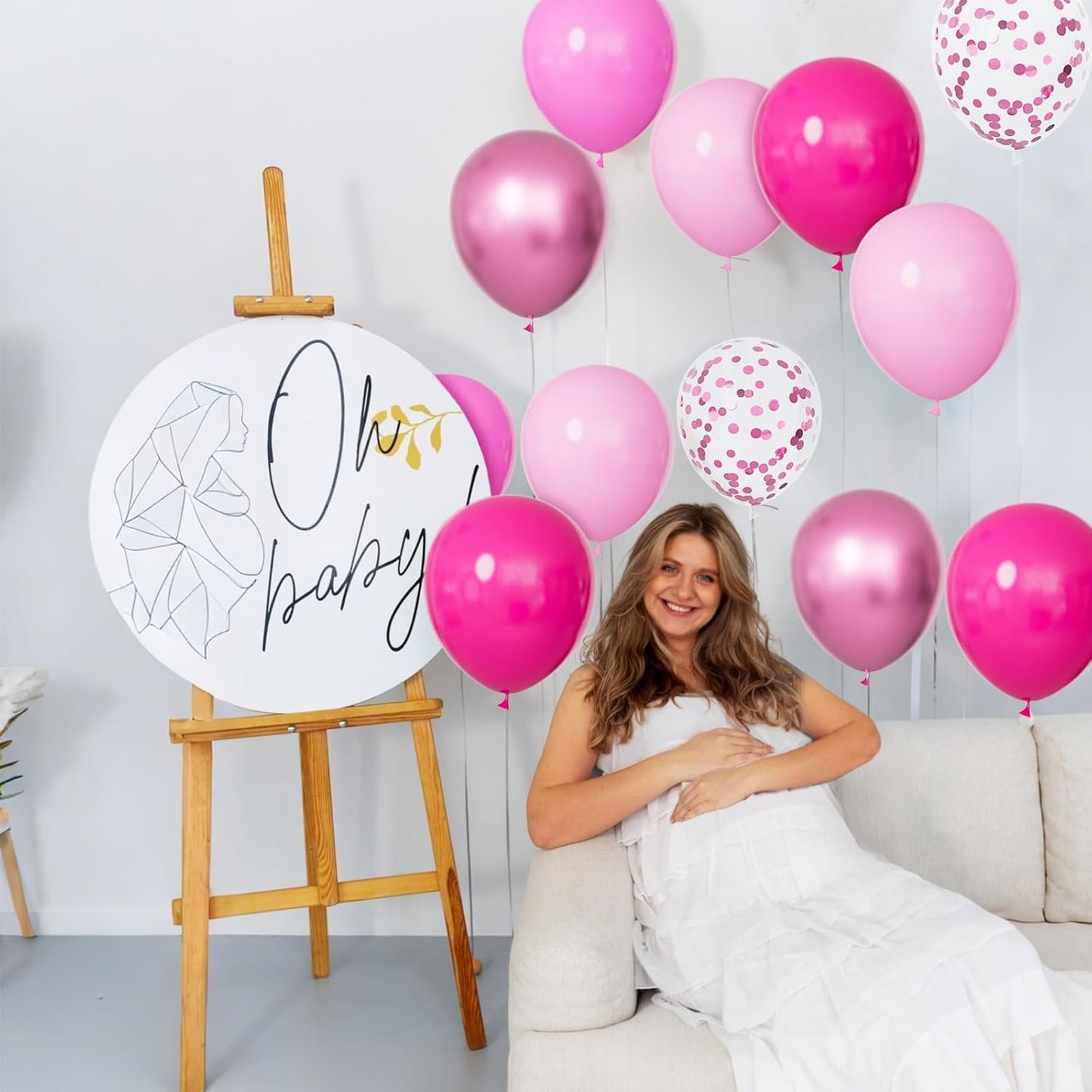 68Pcs Pink Balloons Kit 12 Inch Metallic Pink Balloon, Pink Confetti Balloon and Baby Pink Party Balloons with Ribbons for Birthday, Wedding, Baby Shower, Graduation Decorations.