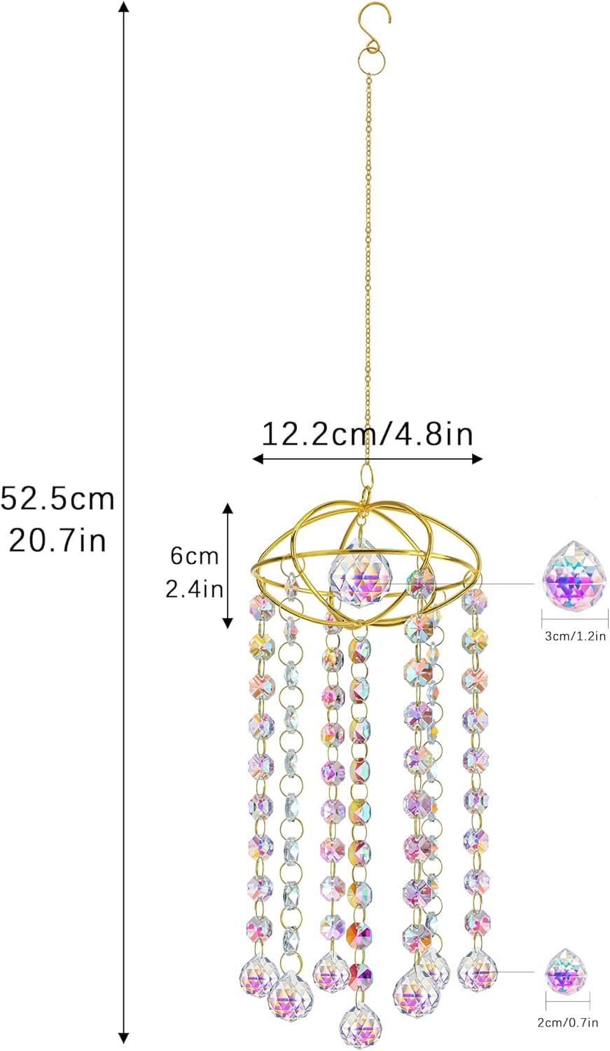 H&D HYALINE & DORA Planet Shape Gold Crystal Suncatcher Crystal Ball Prism Suncatcher Sun Catcher Windchime Indoor Outdoor Decor
