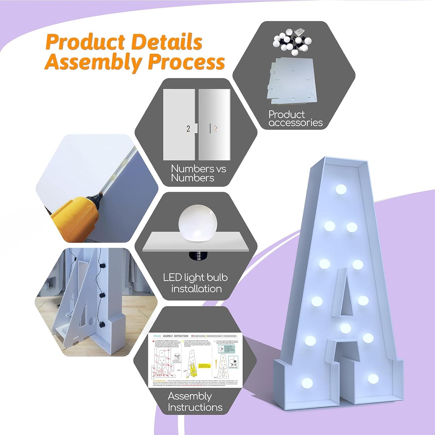 4FT Marquee Light Up Numbers 8 – Cool White LED, Easy to Assemble Foam Board with Back Support, Large Marquee Light Up Numbers for Birthday, Wedding, Party, Anniversary, Baby Shower Decor