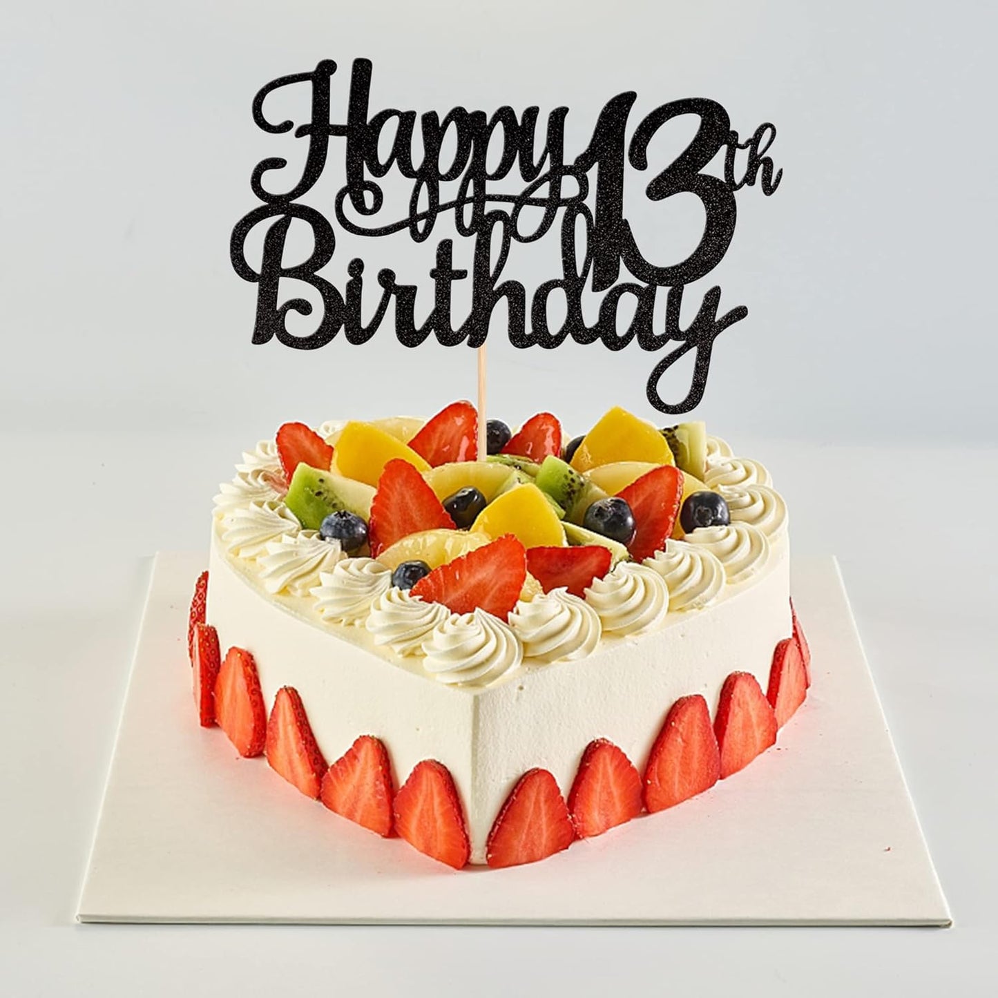 1 PCS Happy 13th Birthday Cake Topper Glitter Cheers to 13 Years Birthday Cake Pick Official Teenager 13 Fabulous Cake Decoration for Happy 13th Birthday Theme Party Decorations Supplies Black