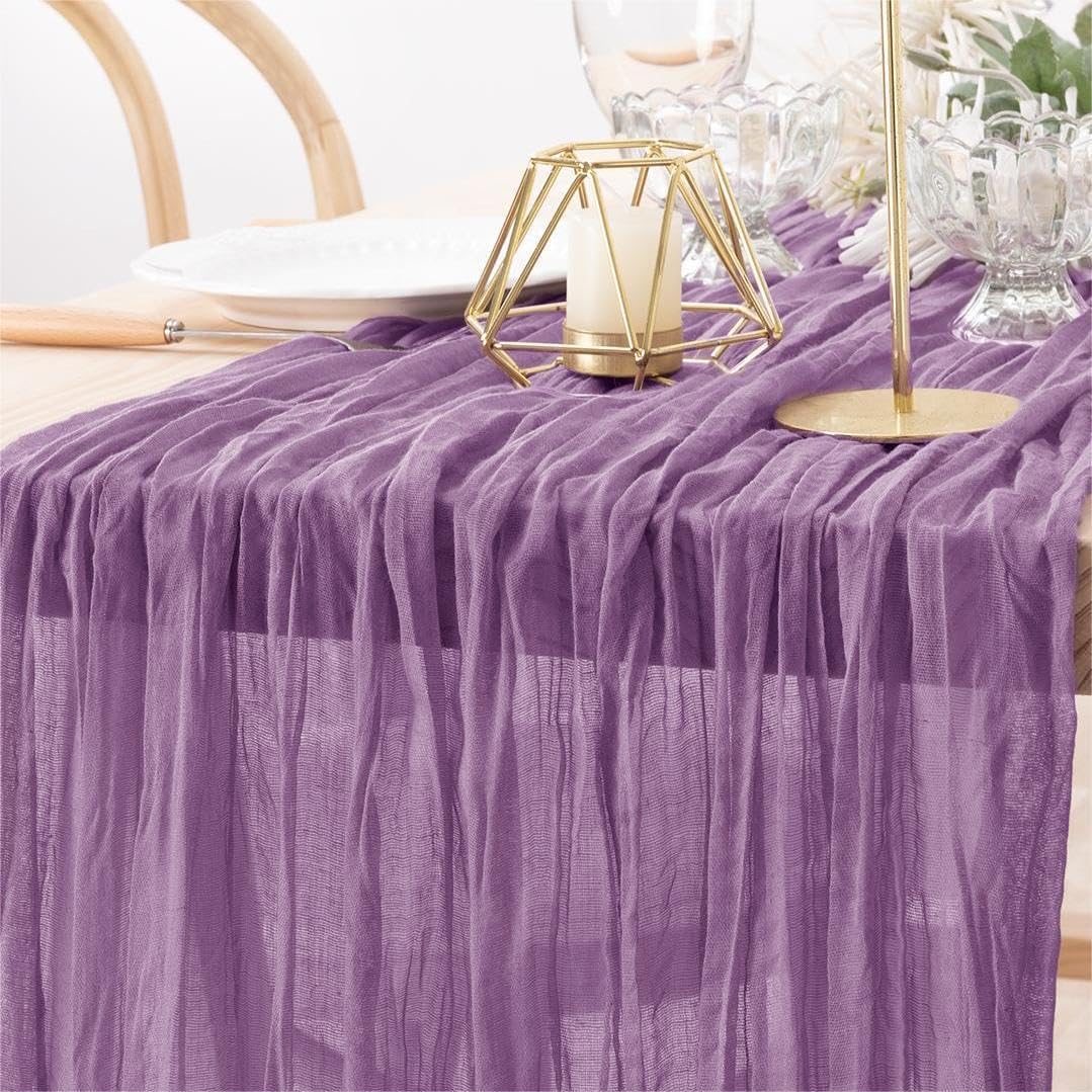 MLMW 3 Pack Fall Table Runner Purple Cheesecloth Boho Rustic Sheer Cheese Cloth Table Runner 160 inch 13.3ft for Halloween Wedding Party Baby Bridal Shower Birthday