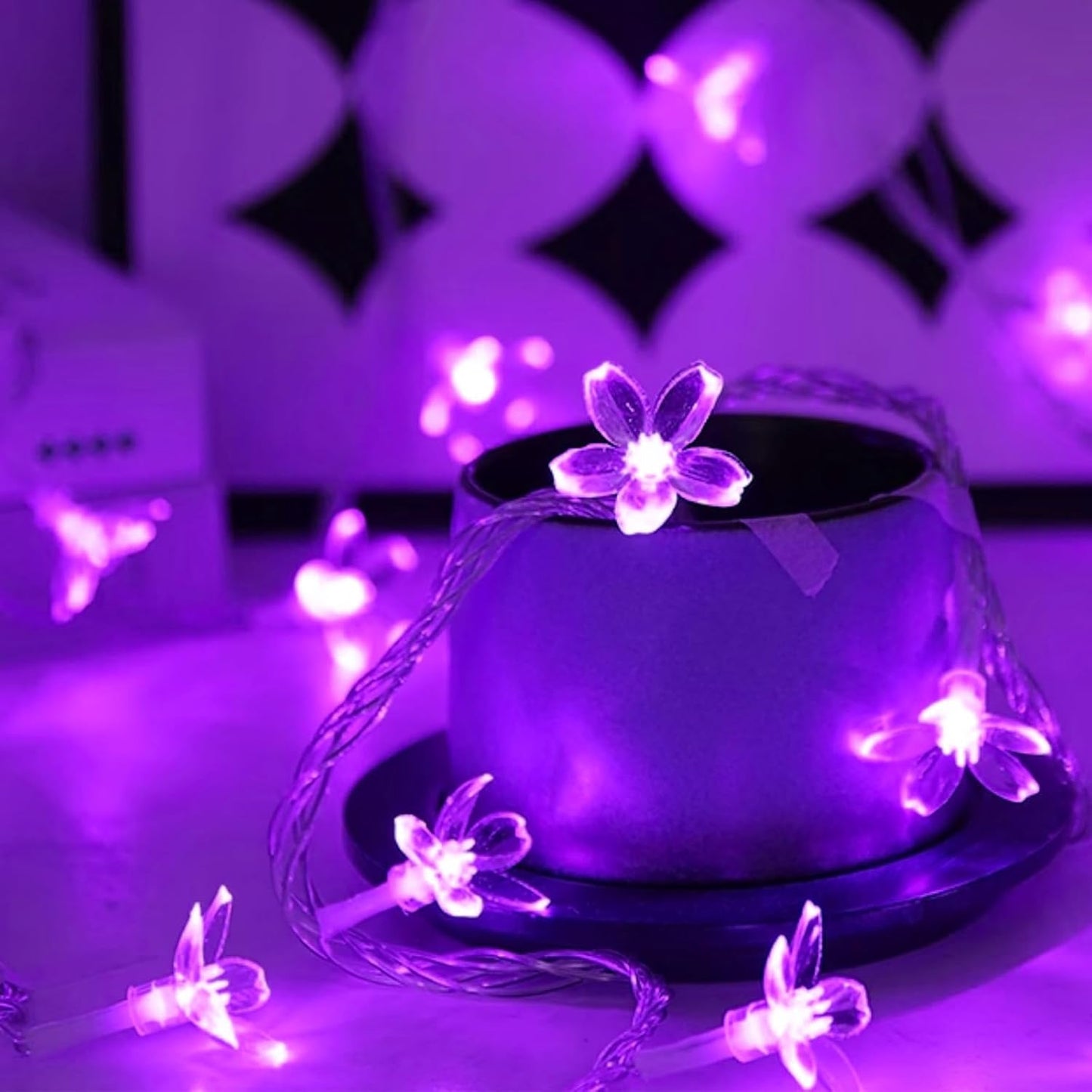 Cute Flower String Lights, USB & Battery Lighted Decorative Fairy Cherry Blossom Indoor Bedroom Tree Branches Hanging, Novelty Floral Lamp for Christmas Easter Wedding Party Birthday Decor (Purple)