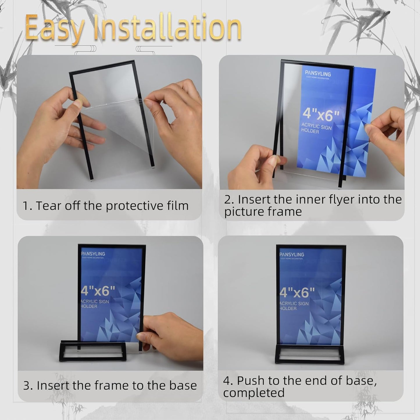 4x6 Picture Frames Acrylic Sign Holder 6 Pack Menu Stands, Double-sided Picture Stands for Wedding Table Numbers Holders, Table Top Display Wedding Sign Stand Vertical Flyer Holder, Black