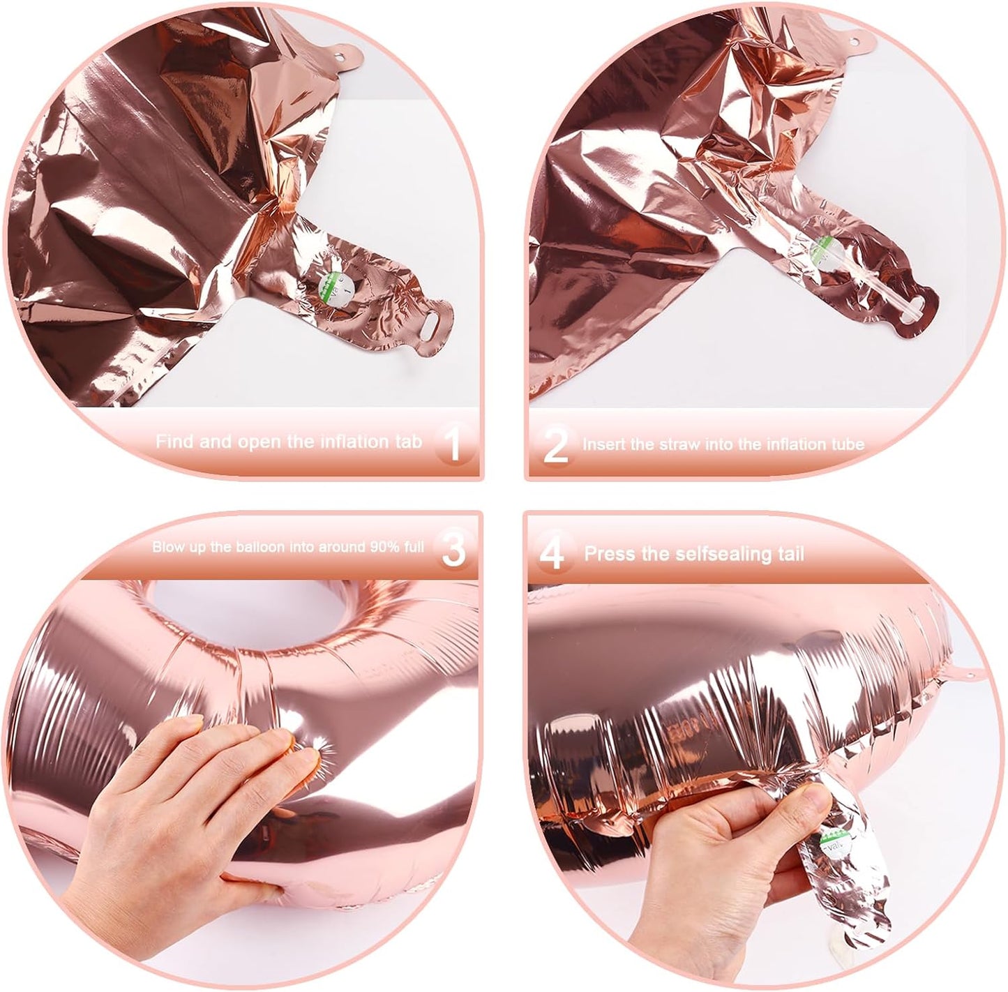 40 Inch Rose Gold Large Number 4 Balloons, Giant Foil Number Four 14 24 34 40 44 Balloons, Rose Gold Mylar Big Balloon for Anniversary Graduation Decorations