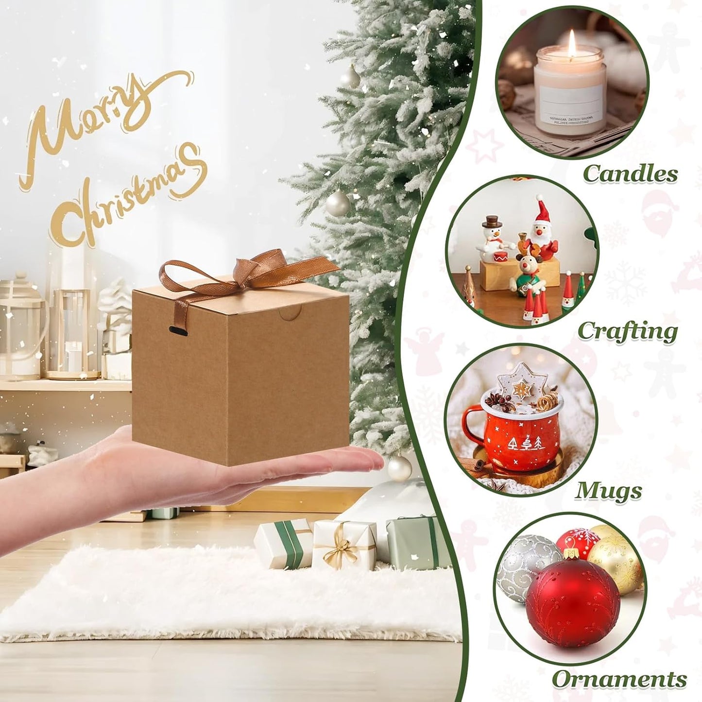 DOYIDE 20 Pack Small Gift Boxes, 6x6x6 Inch Brown Elegant Paper Boxes with Ribbons, Christmas Gift Box Crafting, Wedding Party Favor, Cupcake, Candy, Bridesmaids Proposal Box