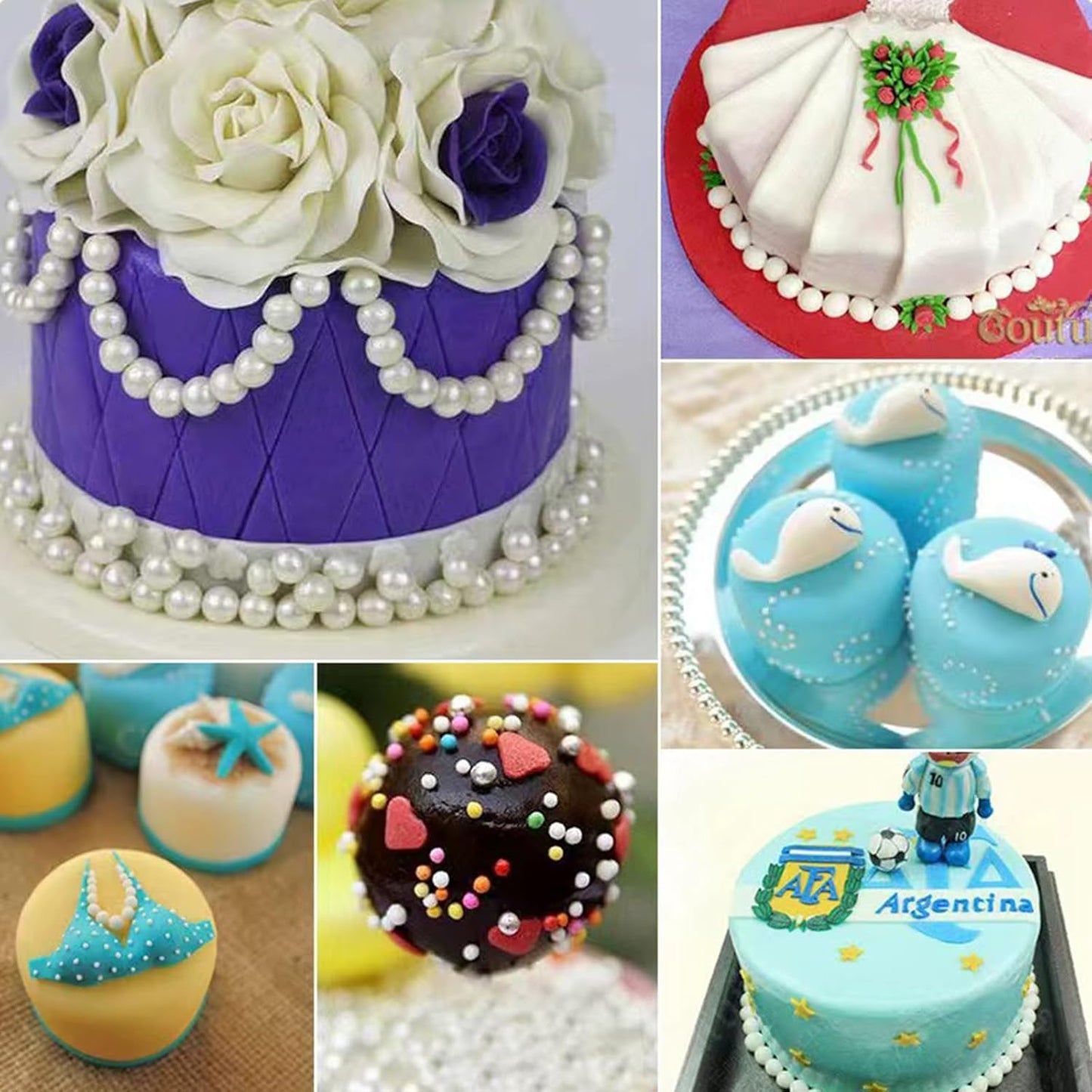 Sentovac 4mm White Pearl Sprinkles Edible Cake Decorating Sugar Candy Cookie Cake Cupcake Topper Ice Cream Baking Decorations Halloween Christmas Valentines Wedding Supplies