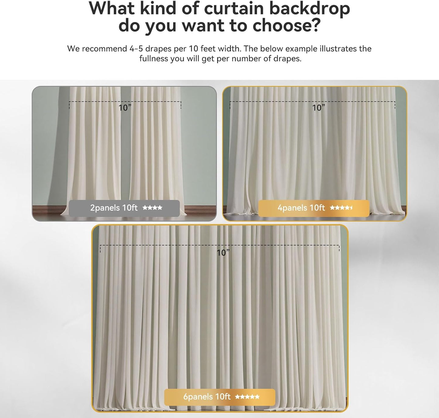 10×10ft Tulle Backdrop Curtains with Lights String - 300LED Fairy Lights Sheer Curtain Backdrop for Weddings Baby Shower and Birthday Party Decorations(2 Panels 5×10ft)