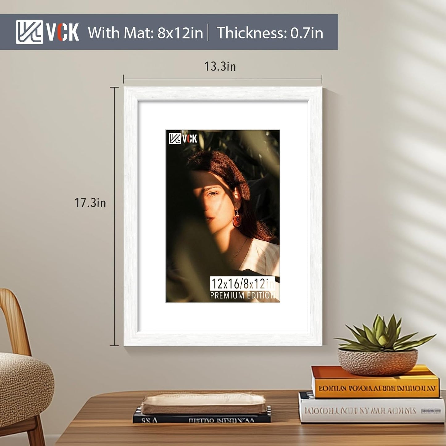 VCK 12x16 White Picture Frame set of 5, Textured Exclusive Wooden Photo Frames with HD glass | Matted to 8x12 or 12x16 without Mat | Wall Hanging