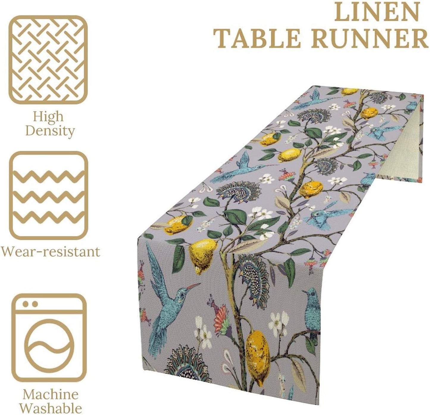 Table Runner with Flowers and Birds, Spring Plant Flowers Table Decoration Linen Table Runner Family Party Party Decorations 13x60 Inches