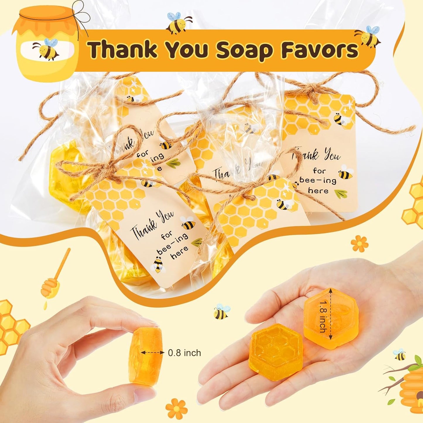 12 Set Baby Shower Favors Bee Party Favors Including Honeycomb Soap with Thank You Card Gift Honey Soap for Guest Gender Reveal Honey Gift Birthday Party Decorations (Yellow)