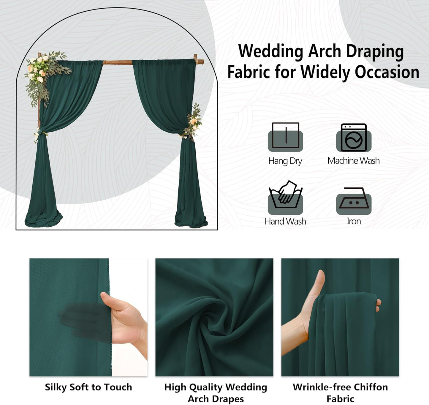 4 Panels Wedding Arch Draping Fabric 28" x 20 Ft Chiffon Wedding Arch Drapes Chiffon Fabric Drape Sheer Backdrop Curtain for Nuptials Party Ceremony Birthday Reception Backdrop Decor(Emerald Green)