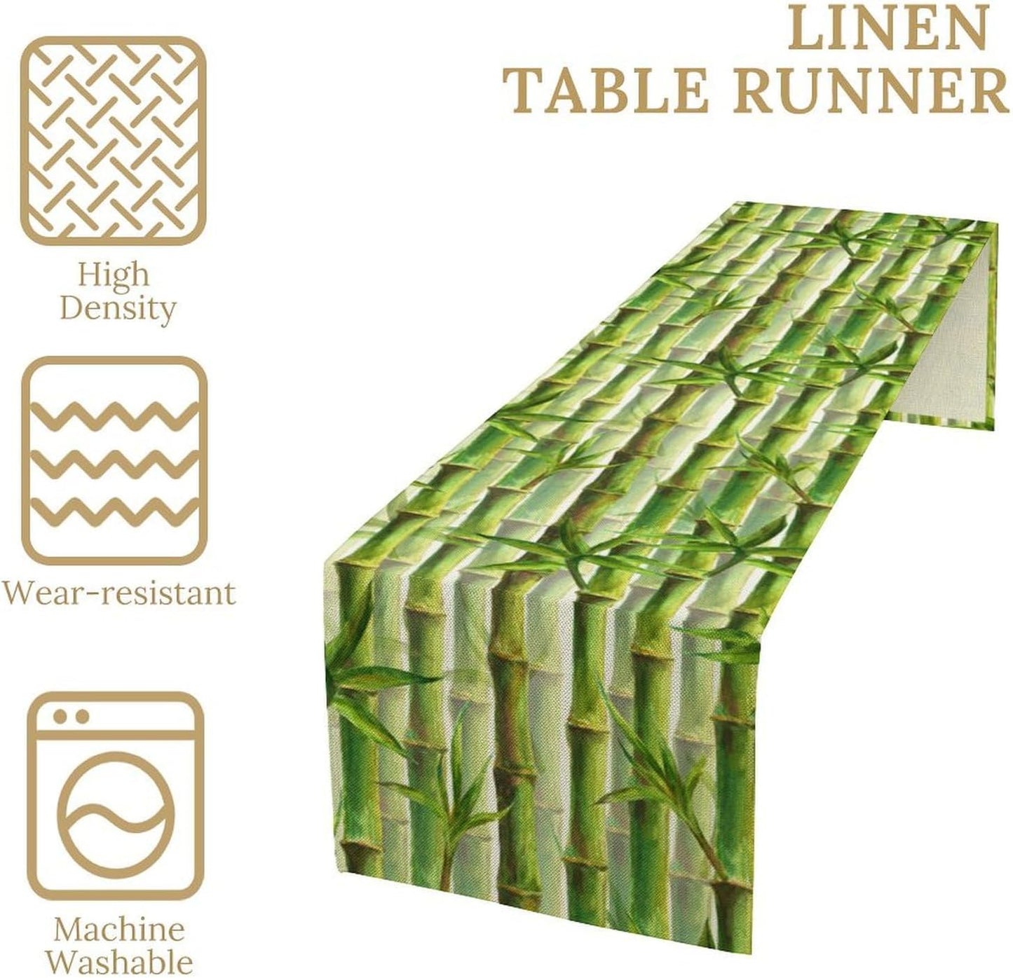 Bamboo Table Runner,Green Plant Print Table Runner for Kitchen Dining Table Home Party Decoration 13x36 Inch