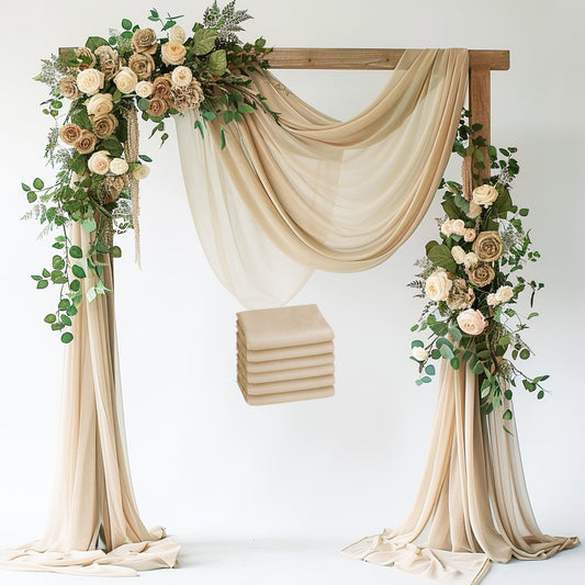 Wokceer Wedding Arch Draping Fabric 6 Panels 28.7" x 20FT Champagne Drapes Sheer Fabric Backdrop Arch Draping Fabric for Wedding Ceremony Birthday Party Bridal Shower Decoration