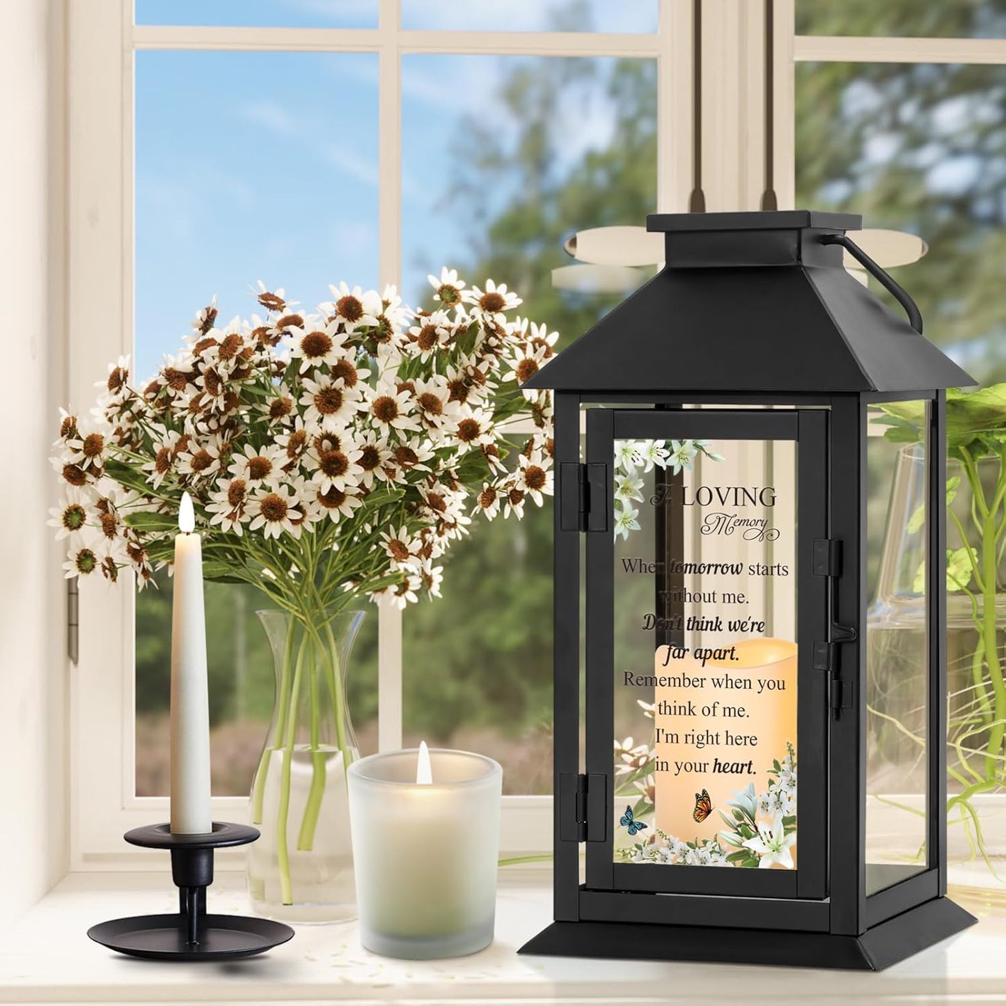 Memorial Lantern Bereavement Gifts in Memory of Loved One - Remembrance Sympathy Gifts for Loss of Mother, Father or Loved One with LED Candle and Remote