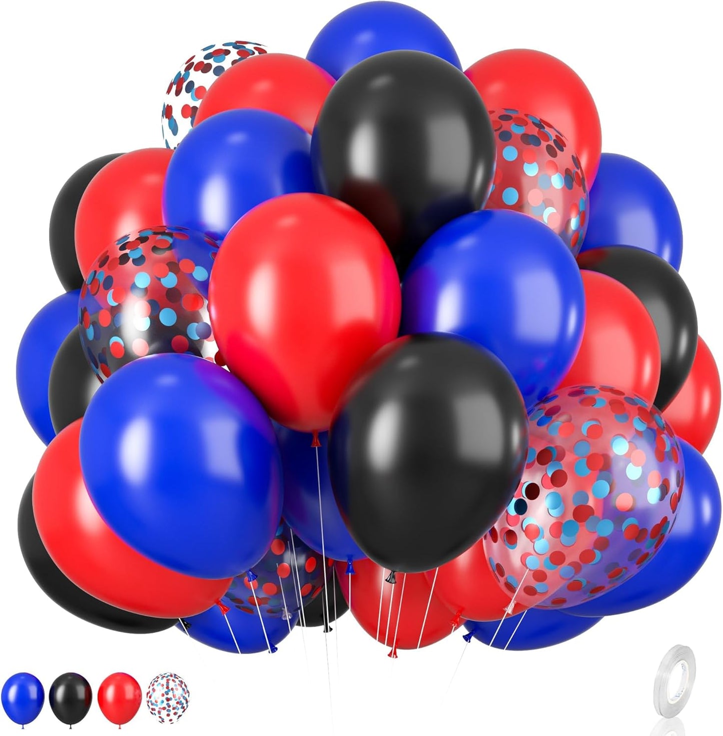 Red Blue Black Balloon Set, 12 Inch Matte Red Black and Royal Blue Latex Balloon with Red Blue Confetti Balloons for Party Boys Birthday Shower Graduation Party Decorations