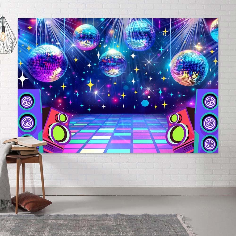 Dance Party Backdrop Retro 80s 90s Theme Stage Dance Ball Music Birthday Party Decoration DJ Photography Background 6 x 4 ft for Baby Shower Picture Photo Shoot Polyester Fabric,Multi1