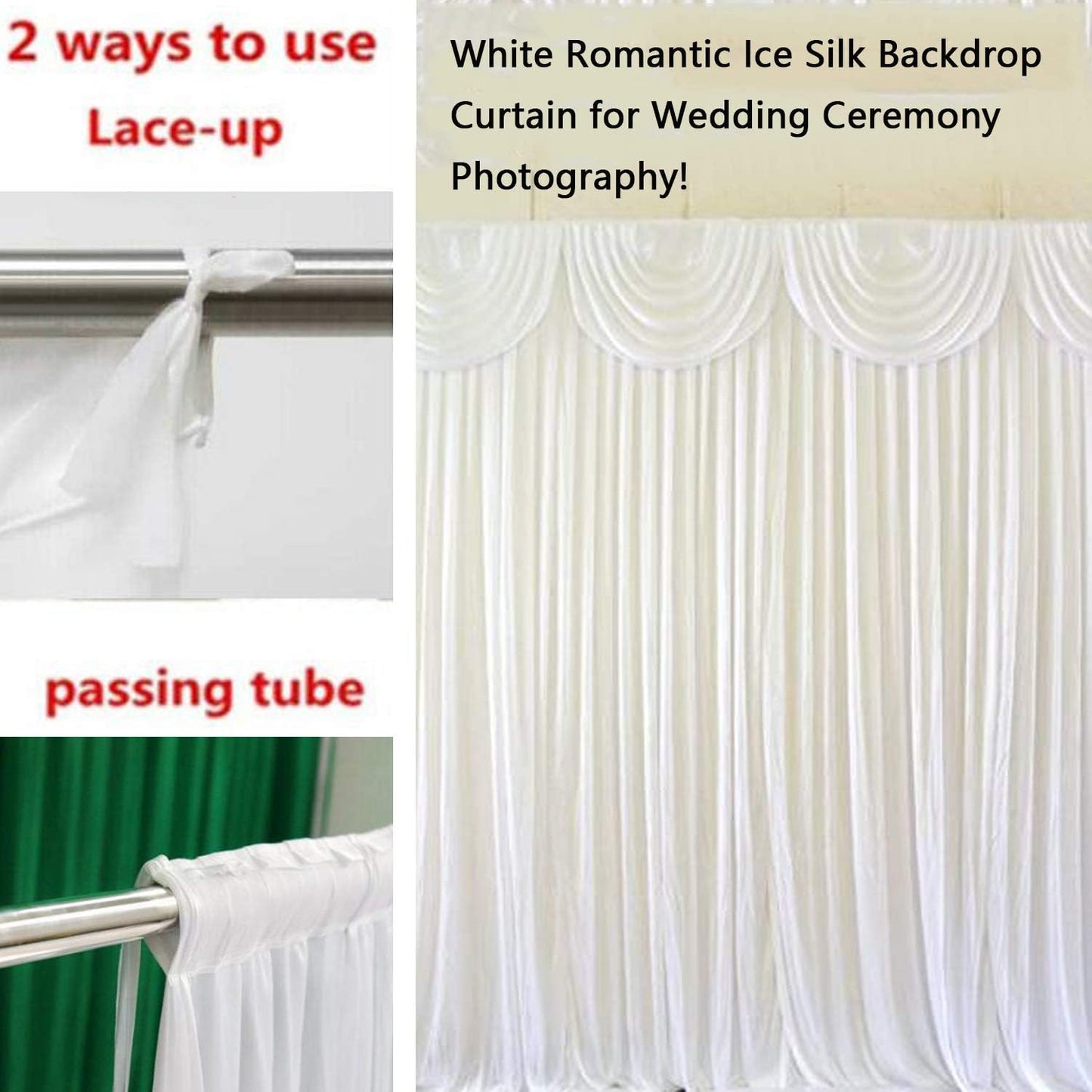 MYOYAY Luxury Ice Silk Backdrop Curtains 10x10ft Wedding Stage Backdrop Drapes Silk Fabric Curtain Panels for Wedding Ceremony Party Event Birthday Home Window Decorations White