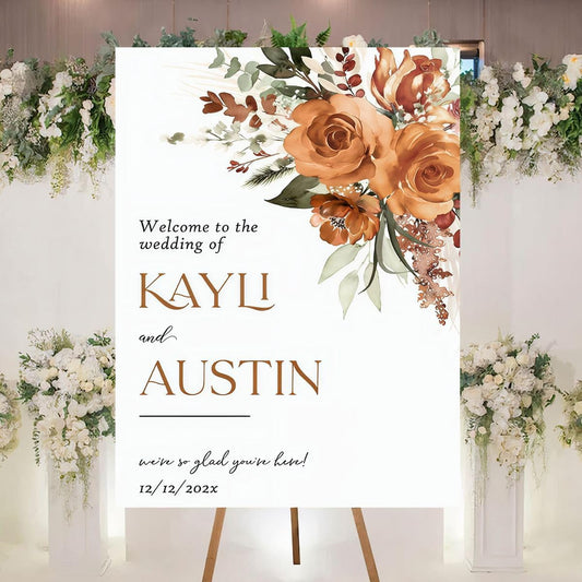 Personalized Welcome To Our Wedding Sign, Wedding Decorations, Flowers Wedding Sign #16, Vesion 16