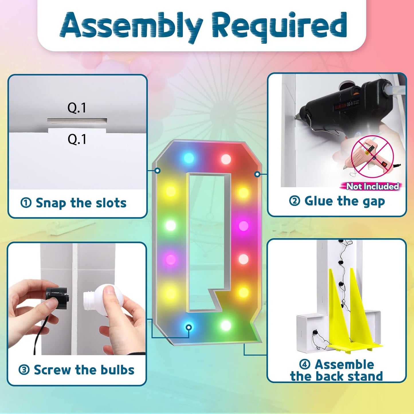 imprsv 4FT Colorful Marquee Light Up Letters Q, 18 Colors Large Light up Letters Alphabet Sign with Remote, Large Marry Me Sign, Birthday Party Decorations Baby Shower Anniversary Wedding Decoration