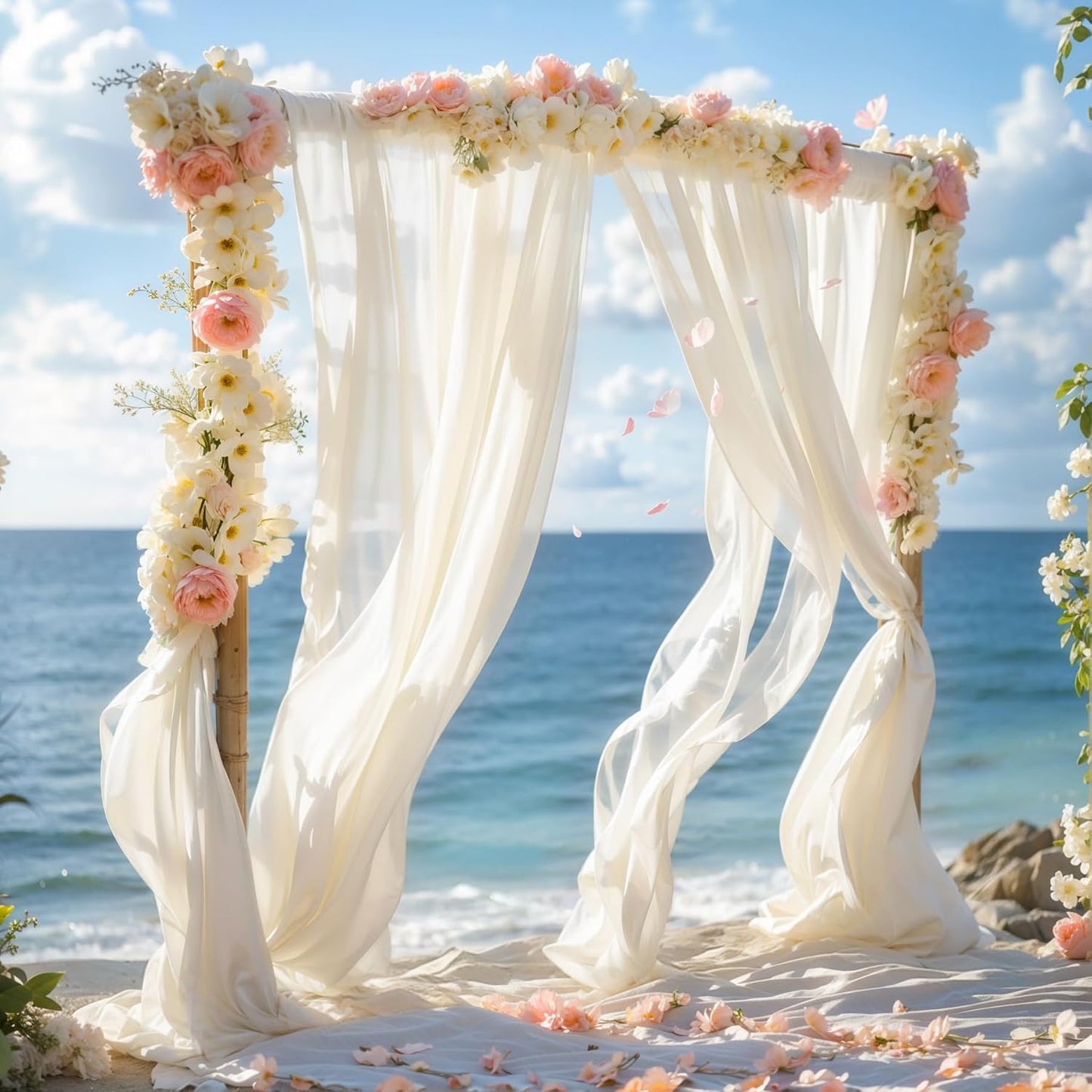 Wedding Arch Draping Fabric, 2 Panels 28" x 19Ft Ivory Wedding Arch Drapes Sheer Backdrop Curtain for Wedding Ceremony Party Ceiling Decor