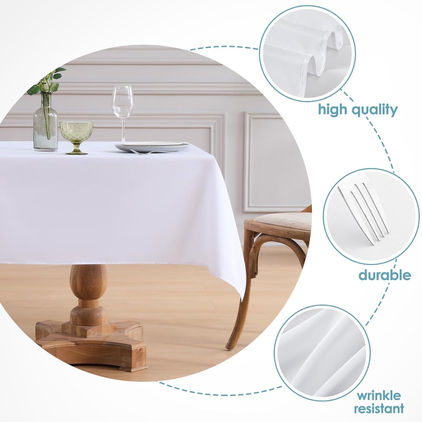 VidaFete Square Tablecloth 10 Pack52 x 52 Inch Tablecloths Stain Wrinkle Resistant Polyester Dining Table Cover for Kitchen Dinning Party Wedding Rectangular Tabletop Buffet Decoration(White)