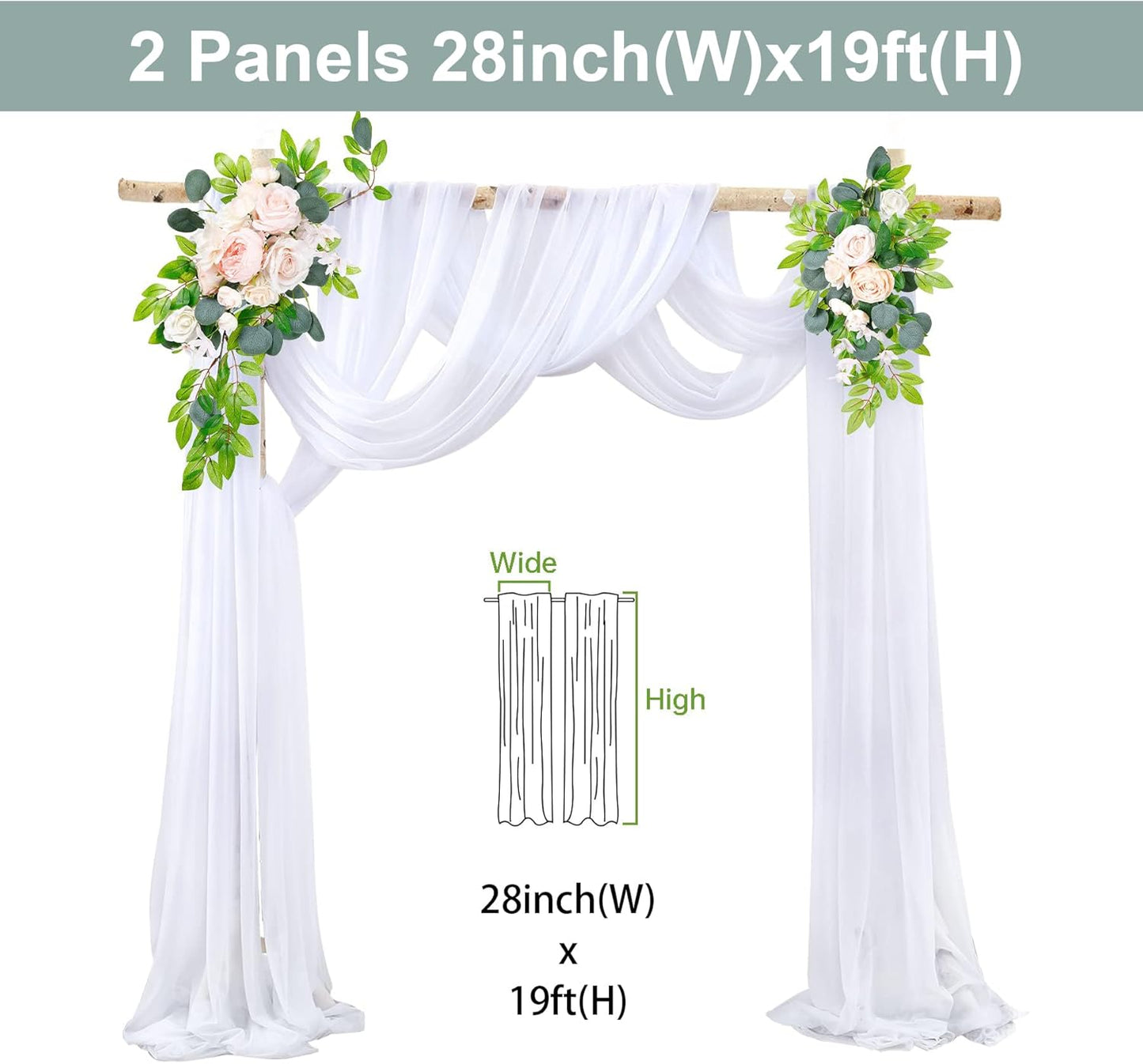 2 Panels Wedding Arch Draping Fabric White Sheer Backdrop Curtain Arch Drape for Wedding Ceremony Reception,Bridal Shower Party Decorations 28" X 19ft