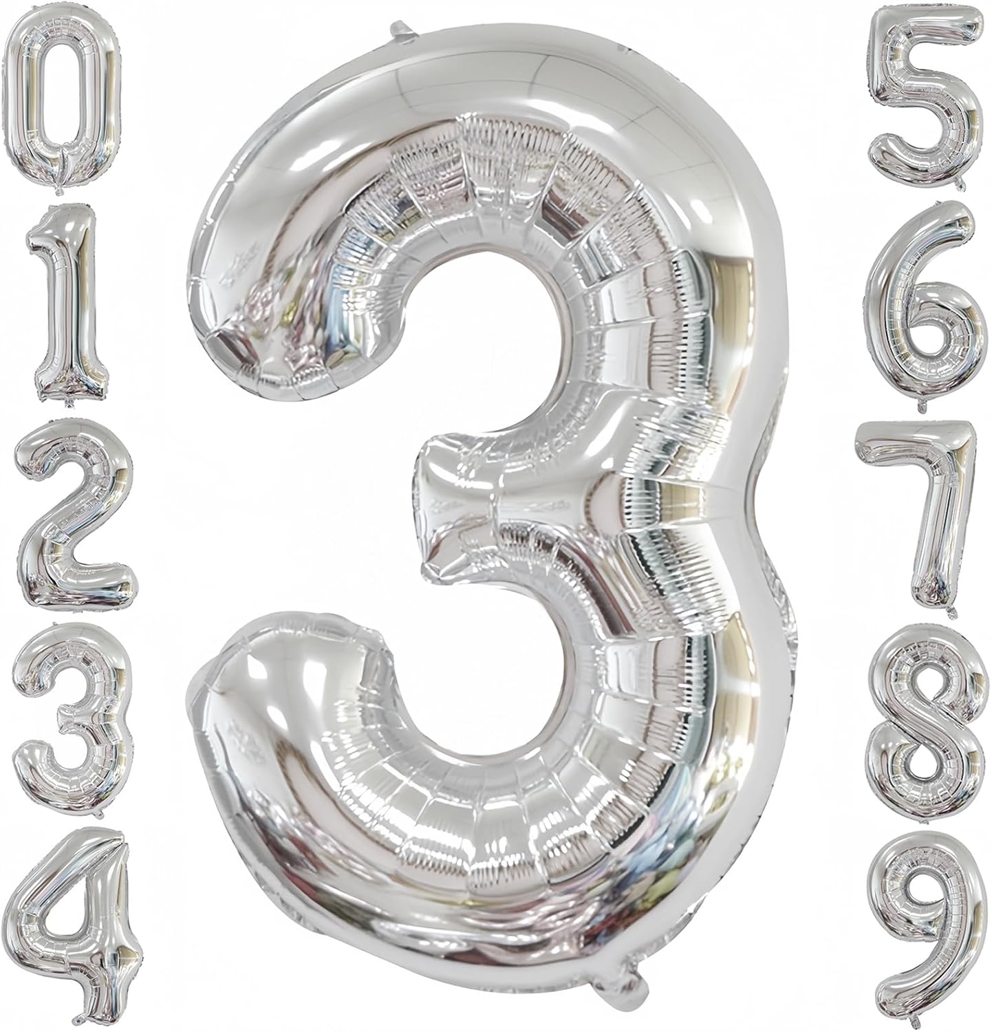 Silver 3 Balloon,40 Inch Number 3 Balloon,3 Birthday Balloon Decorations,Helium Silver 3 Balloon Number for Birthday Party Decorations
