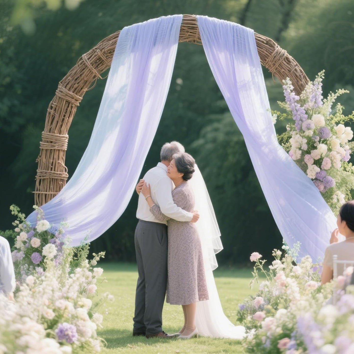 VOK Lavender Wedding Arch Draping Fabric Chiffon Fabric, 29in x 18Ft 2 Panels Sheer Chiffon Outdoor Curtain for Wedding Ceremony Birthday Party Decoration (Lavender,2 Panel)