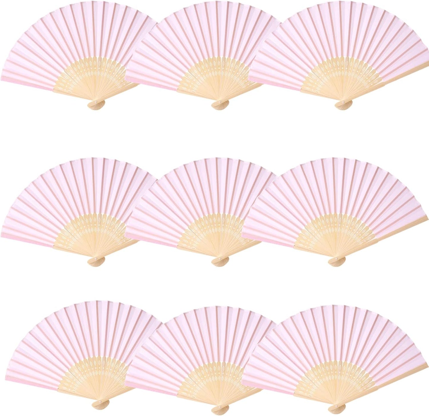 24pcs Imitated Silk Hand Fan Imitated Silk Fabric Bamboo Handheld Folded Fan Bridal Dancing Props Church Wedding Party Favors with Organza Bags (Pink)