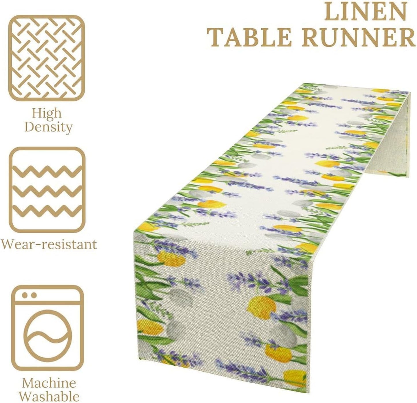 Floral Tulip Lavender Table Runner, Spring Watercolor Flower Plants Nature Butterfly Table Runner for Kitchen Dinner Living Room Home Party, 13x120 Inch