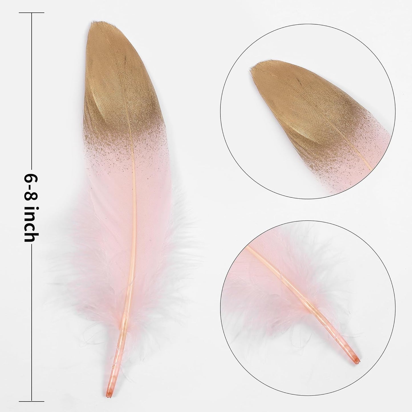 Larryhot Dipped Gold & Pink Goose Feathers for Crafts - 6-8 inch 60 pcs Natural Feathers for Wedding Party Decorations,DIY Crafts and Clothing Accessories (Gold & Pink)