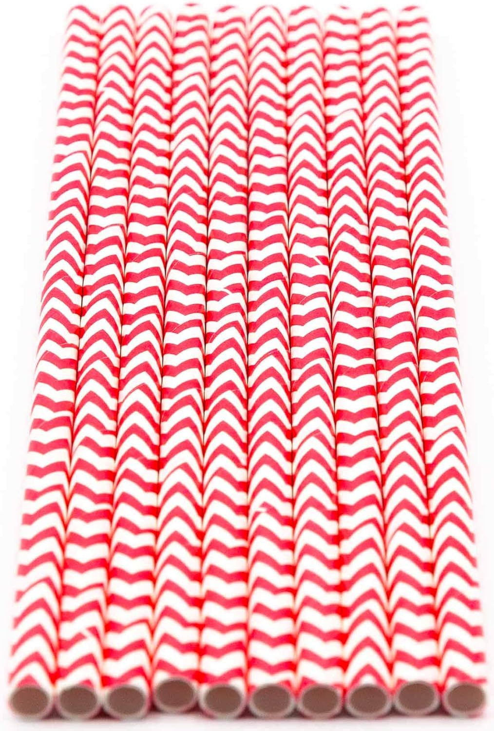 Pack of 300 Red Chevron Biodegradable 4-Ply Paper Drinking Straws (Compostable, Non-toxic, BPA-free)