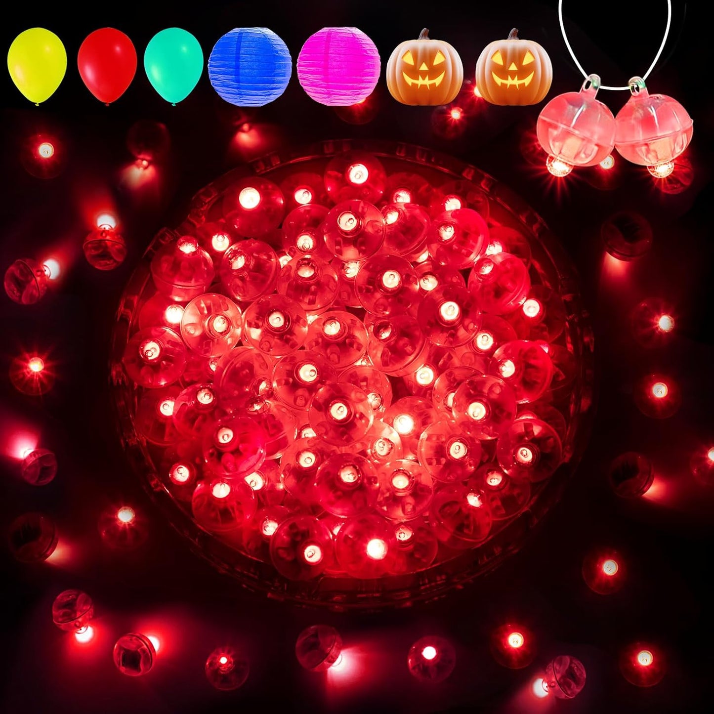 Aogist 50Pcs Balloon Lights with Hook,Long Standby Time,Waterproof Mini Light for Birthday Party Wedding Christmas Halloween Easter Decorative (Flash, Red)