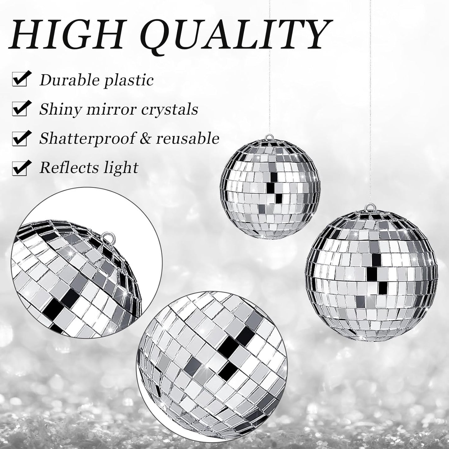Funtery 100 Pcs Mirror Disco Balls Bulk Assorted Silver Hanging Disco Ball Decor for Home Wedding Birthday Dance Music 70 S Theme Party Christmas Tree Ornaments(1.2'', 2'')
