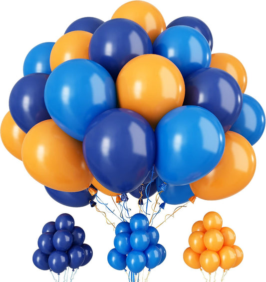 Paready Blue and Orange Balloons, 30 Pcs 12 Inch Orange Navy Blue Latex Balloons with Ribbons for Boys Birthday Baby Shower Company Events Wedding Bridal Shower Graduation Festival Decoration